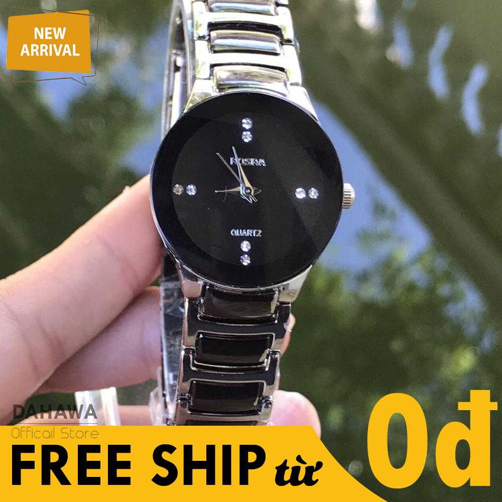 Đồng Hồ Thời Trang Nam Nữ ROSRA R73, Đồng Hồ Đôi Cực Đẹp, Mặt Tròn Màu Đen Đính Đá Sang Trọng, Dây Kim Loại Bạc Cao Cấp ( Bảo Hành 6 Tháng)