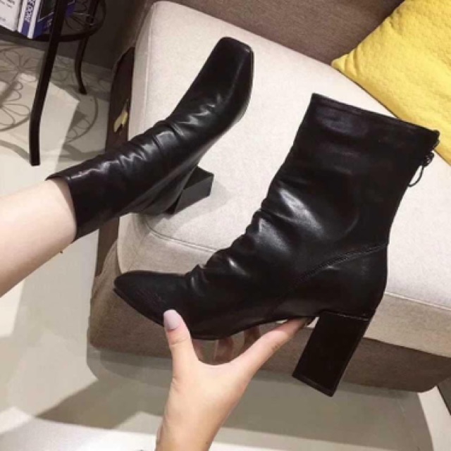 Giày bốt cao gót 7 phân nhăn khoá sau Shoesshop