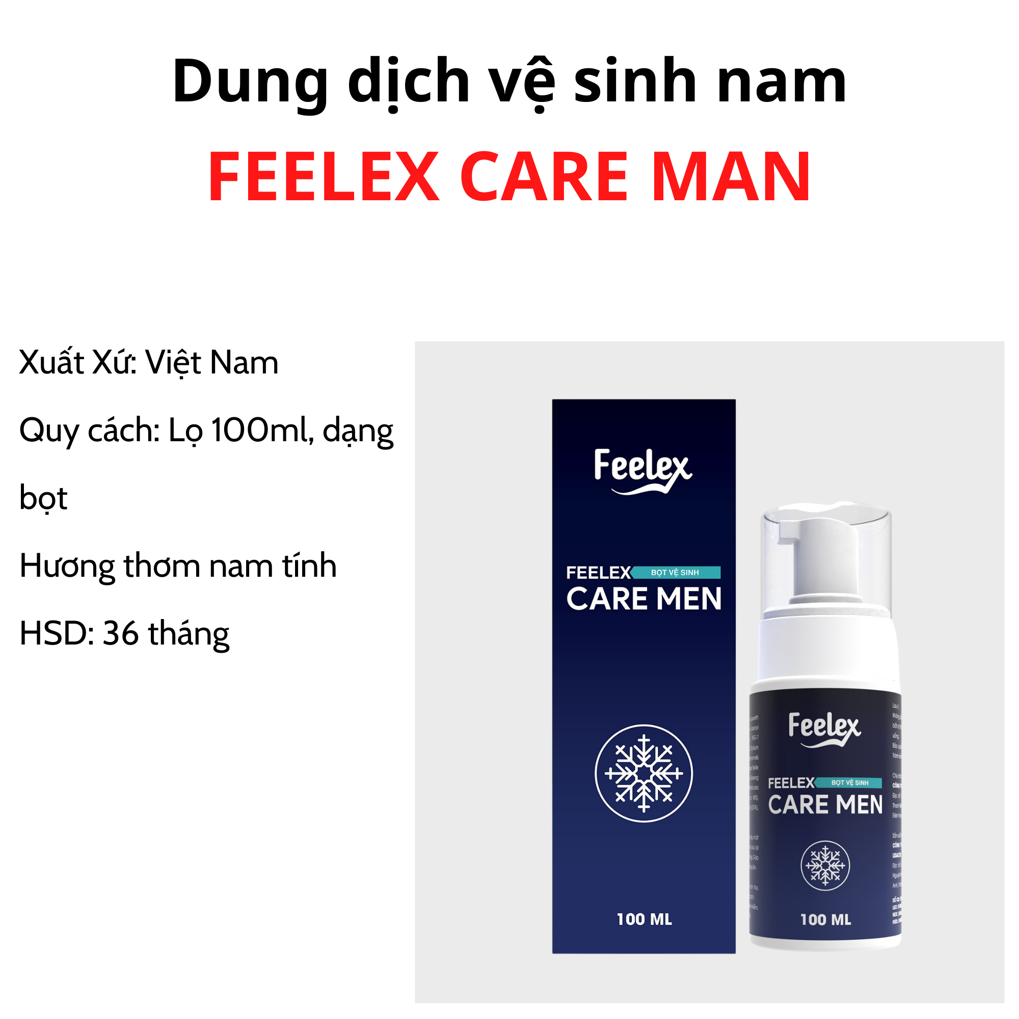 Dung dịch vệ sinh nam Feelex Care Men dạng bọt, hương thơm nam tính, mát lạnh - 100ml