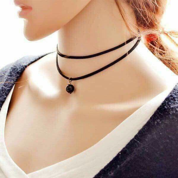 Vòng chocker 2 tầng cổ kèm hạt đen