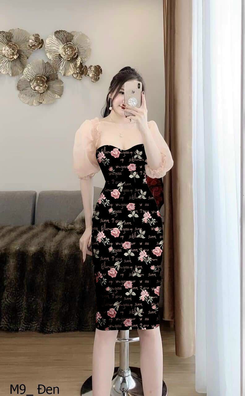 [HCM]Đầm họa tiết tay voan