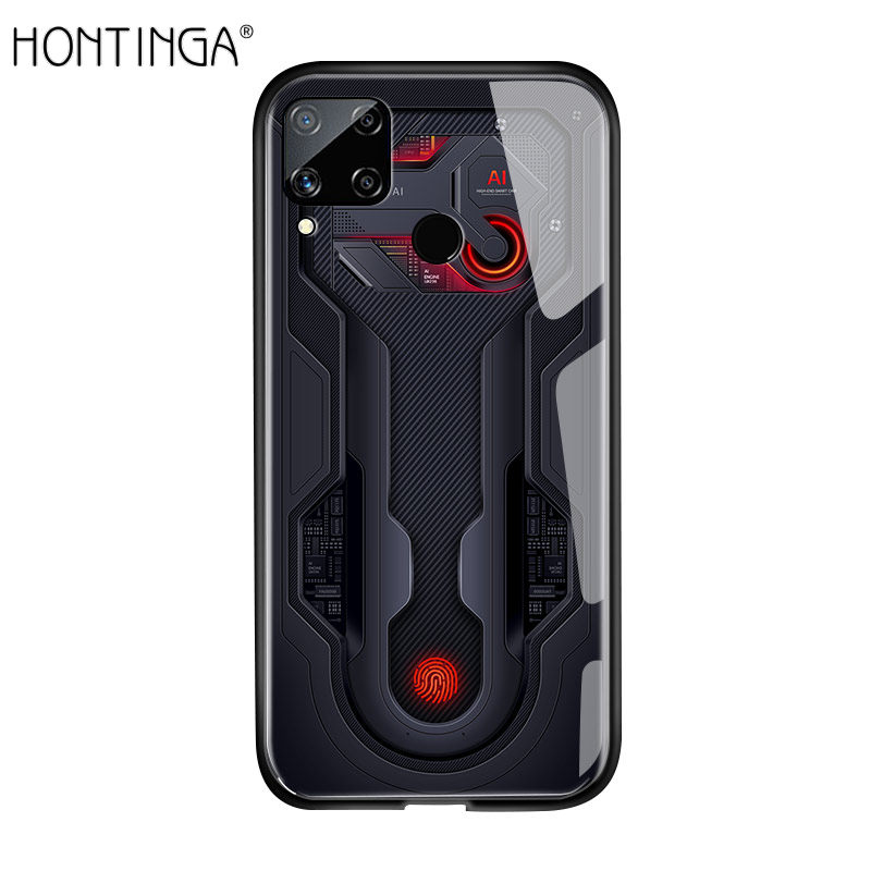 Hontinga Casing Case For Realme C15 Case Technology Circuit Board Explorer Exploration Theme Version Realmi Real Me C15 Cases Tempered Glass Back Cover Casing Phone Case Hard Case For Men For Boys