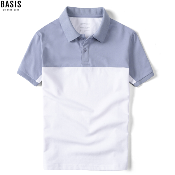 Áo thun polo nam phối màu xanh trắng, thiết kế đơn giản Basis APL59