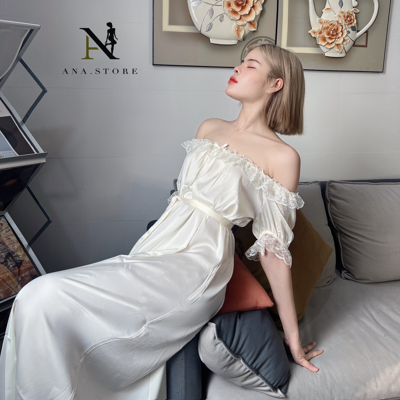 Đầm Trắng suông phối ren tay bí cao cấp