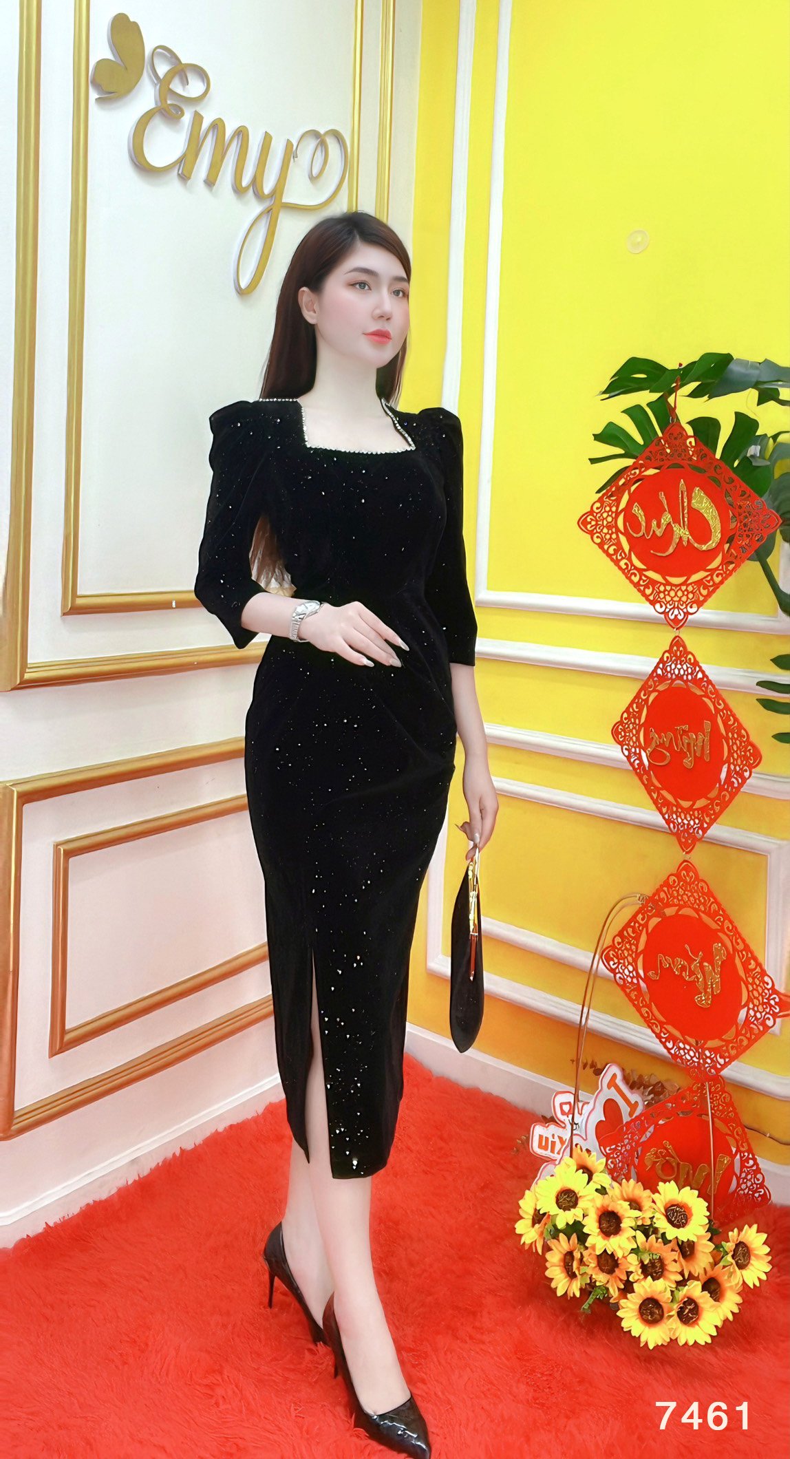 Đầm EMY EM7461 Body A Nhung Đen