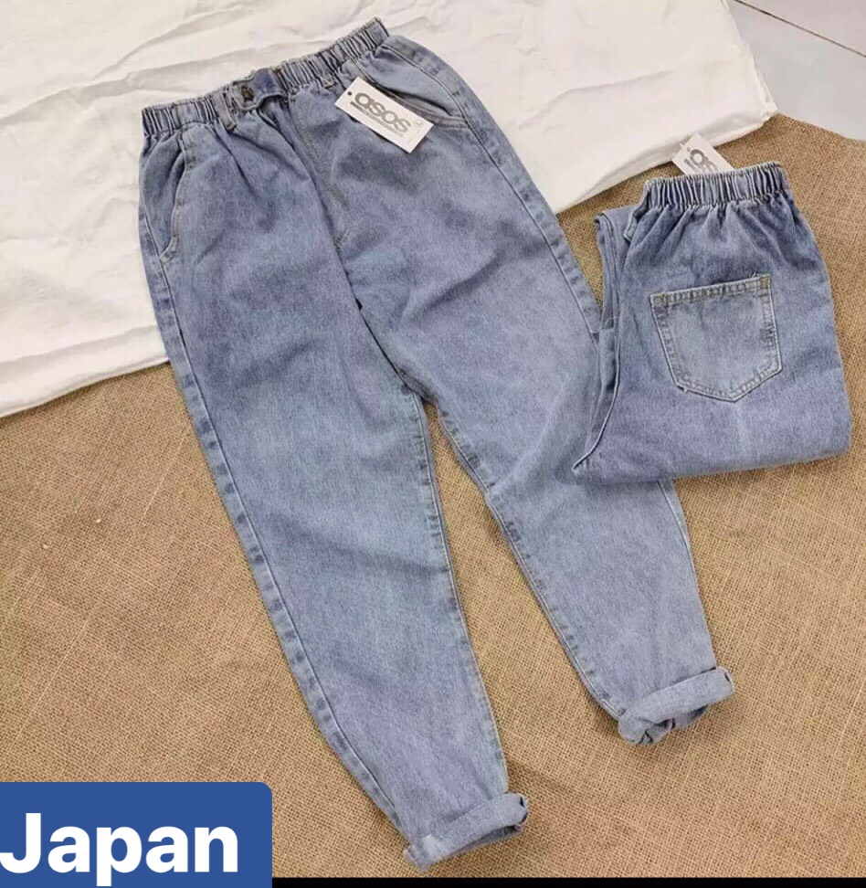 QUẦN BAGGY JEAN NỮ CHẤT BÒ XANH LƯNG THUN CẠP CHUN SIÊU VIP NHẬT BẢN LƯNG CAO NÂNG MÔNG JP-330 JAPAN FASHION