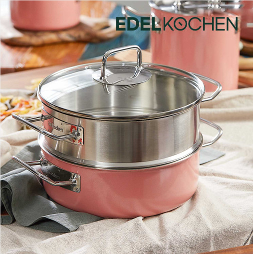 [HCM]Nồi hấp Edelkochen Inox Solid Hồng 3 lớp 24cm kèm xửng hấp