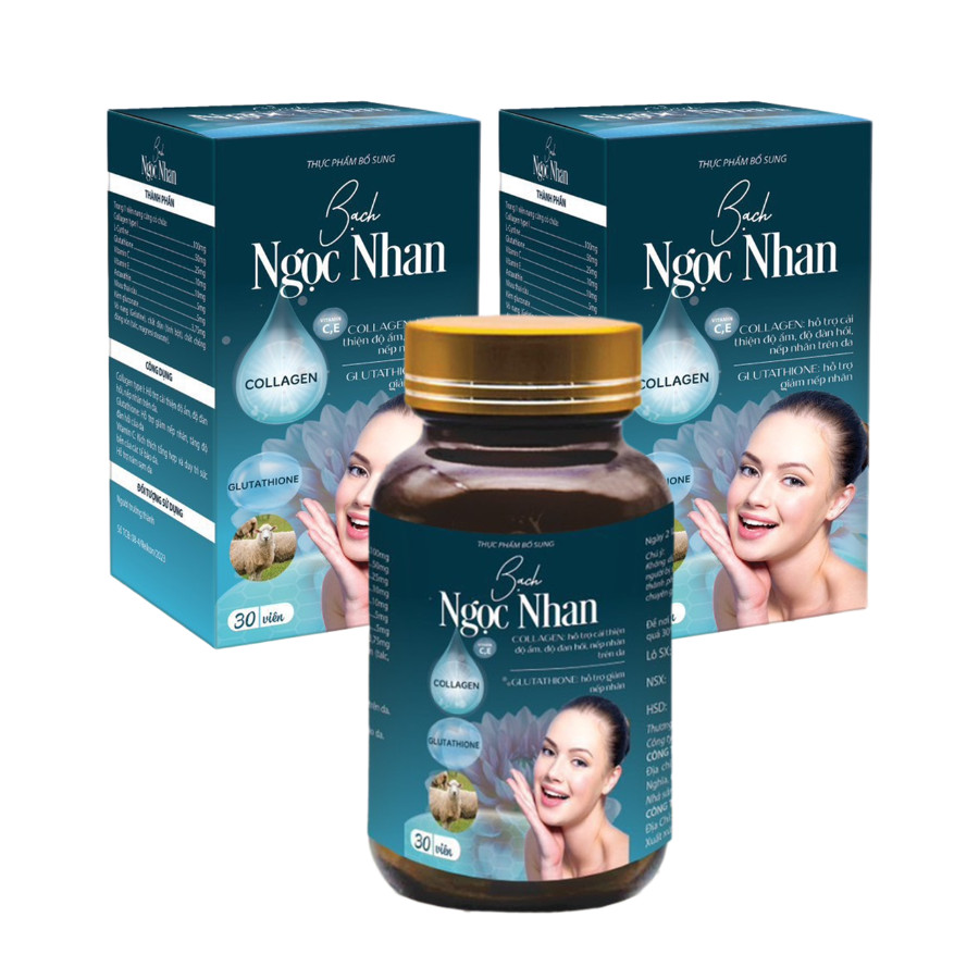 Combo 2 hộp -Viên uống trắng sáng đẹp da Bạch Ngọc Nhan hỗ trợ giảm nếp nhăn, giảm nám, sạm da, phục hồi da chảy xệ,chống lão hóa-hộp 30 viên- Dược Phẩm Bách Lộc