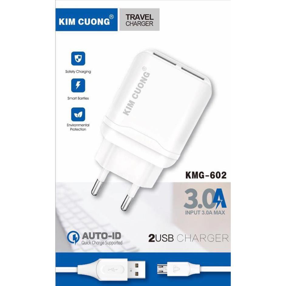 Củ sạc kim cương 602x 3.0a 2usb smart charger kèm cáp micro usb - chính hãng kim cương