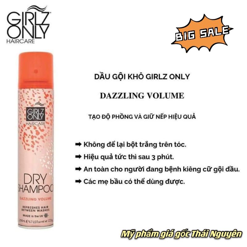 Dầu Gội Khô Girlz Only 200ml 🏅 Chuẩn Auth, Tóc sạch ngay lập tức 🌴 Phồng Tóc, hết Bết, thơm cả ngày🥦🥦 Cứu tinh của gầu
