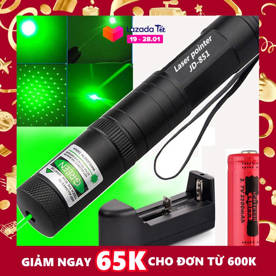 Đèn Laser JD-851 - lazer - bút laze tia xanh / đỏ cực sáng công suất lớn chiếu xa 3km Tặng kèm Pin sạc bao gồm bộ sạc, có điều chỉnh hoa văn hiệu ứng ánh sáng