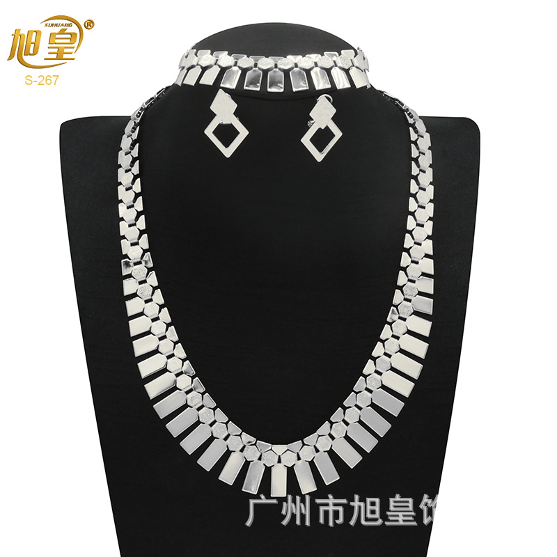 Thời trang 24k vòng cổ cô dâu cưới dubai vòng tay bông tai bộ đồ ba mảnh của phụ nữ ấn độ