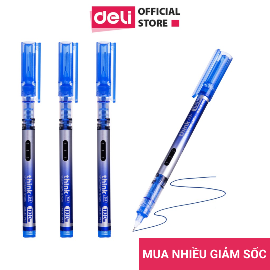 Combo 20 Bút bi nước mực gel xanh nắp đậy ngòi 0.5mm Deli nhanh khô lâu hết mực tiện lợi viết đều trơn tru chất lượng cao EQ300