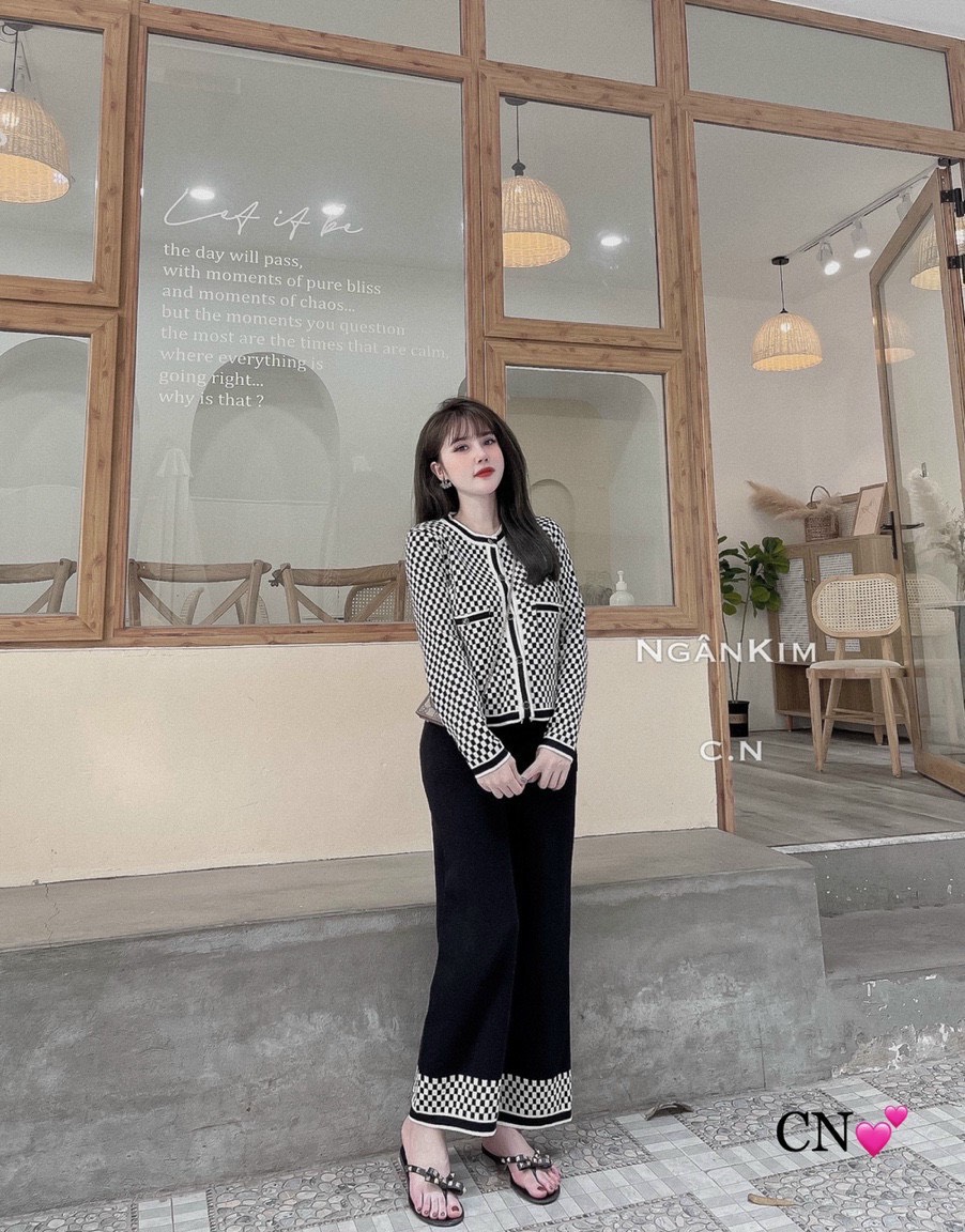 Set bộ len kẻ ô quần ống sớ QCL1