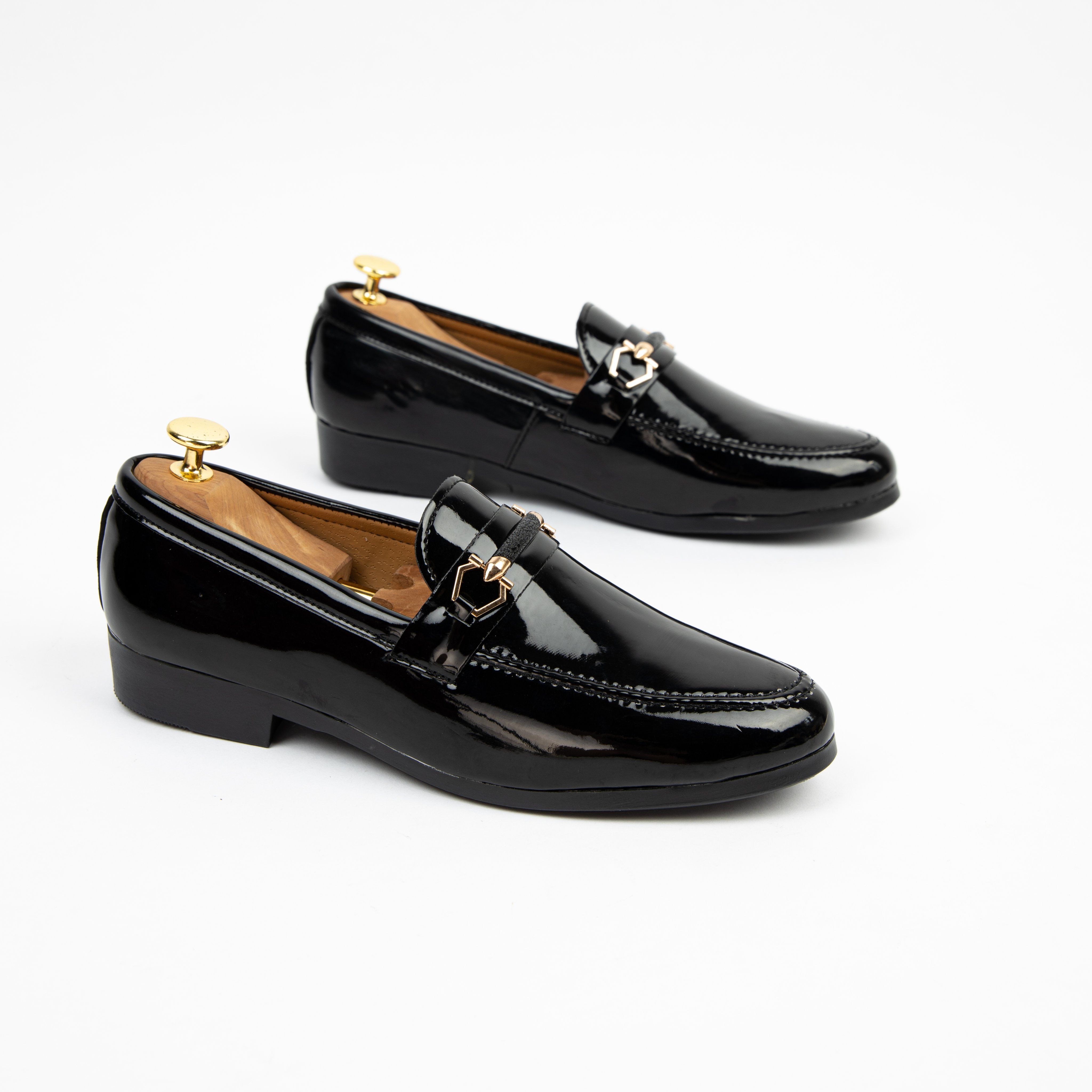 giầy tây nam đen bóng logo VS hàn quốc thời thượng