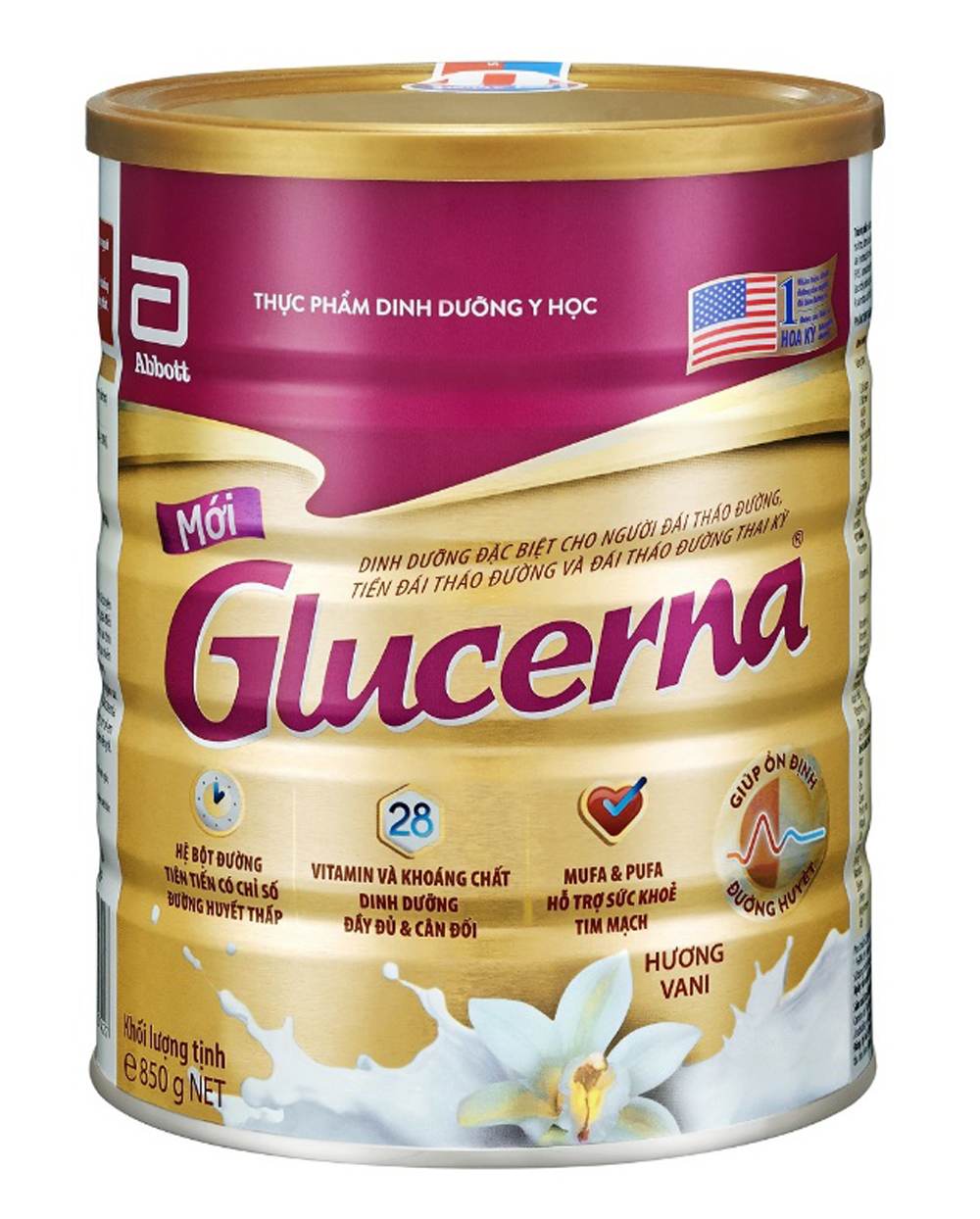 Sữa Bột Abbott Glucerna Hương Vani Lon 850g - HSD luôn mới ( Dành cho người bệnh tiểu đường)