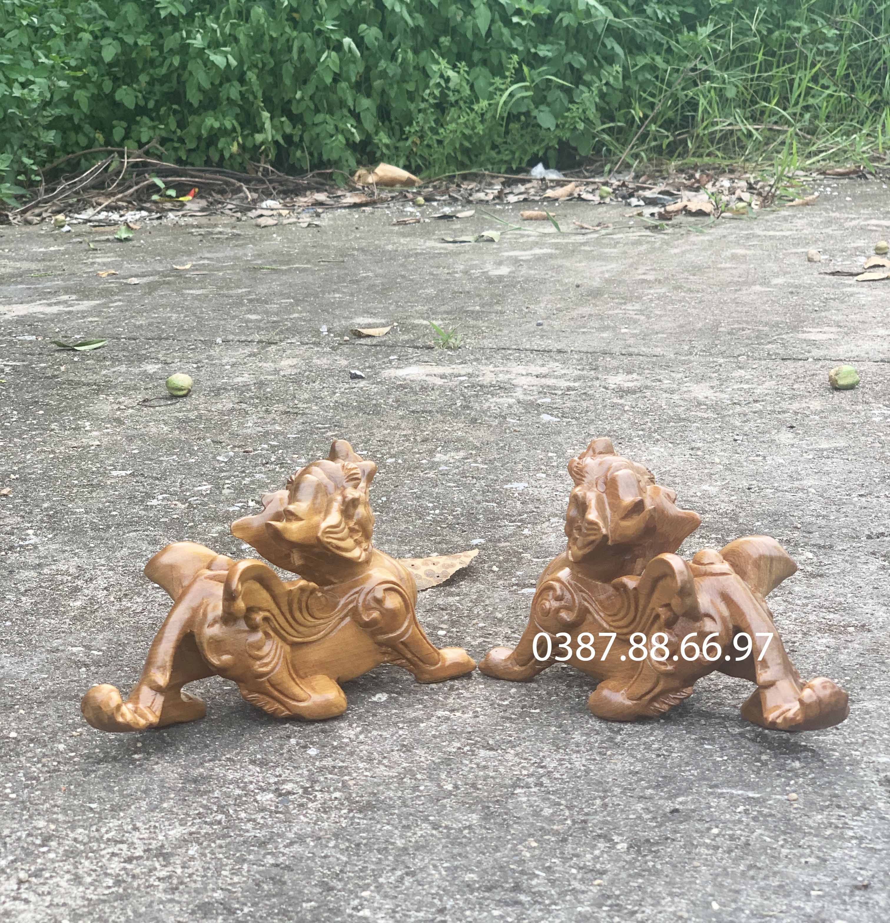 Tượng cặp tỳ hưu gỗ bách xanh (20-12-8) cực đẹp