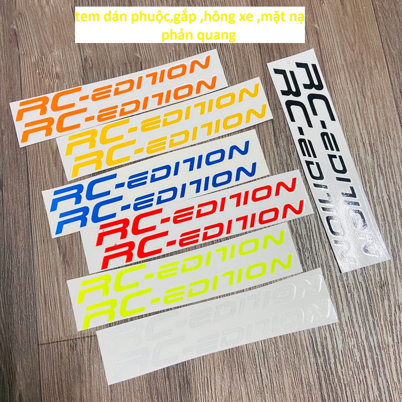 2 Tem DECAL dán phuộc phản quang RC EDITION,dán ốp gắp,mặt nạ xe siêu đẹp