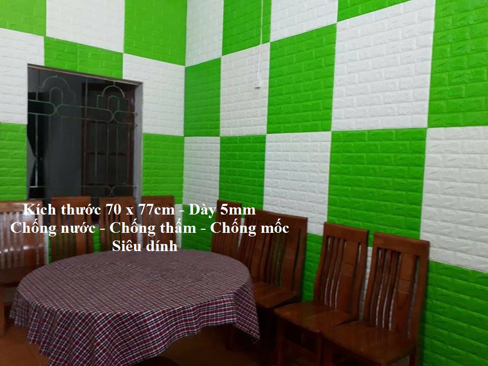 [Giá sỉ] XỐP DÁN TƯỜNG 3D GIẢ GẠCH màu xanh lá (DÀY 5mm) - KT 1 tam: 70X77cm - CHỊU LỰC SIÊU DÍNH, CHỐNG NƯỚC, CHỐNG ẨM MỐC