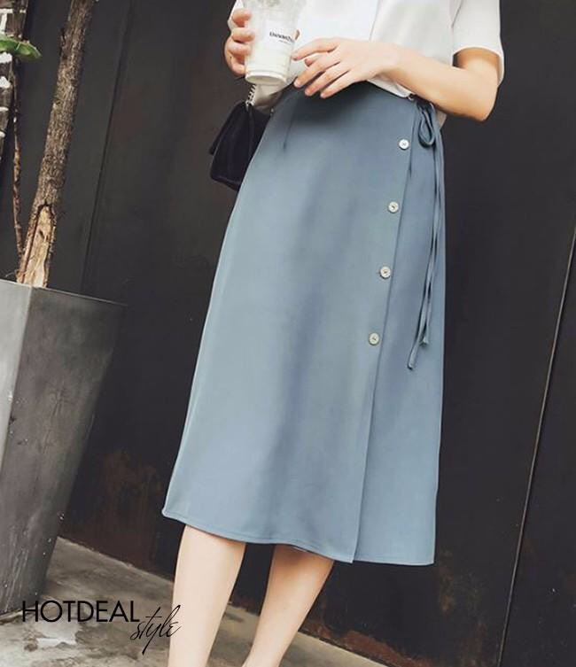 Đầm thiết kế - Chân váy nữ xòe phối nút siêu xinh tôn dáng [chân váy nữ]