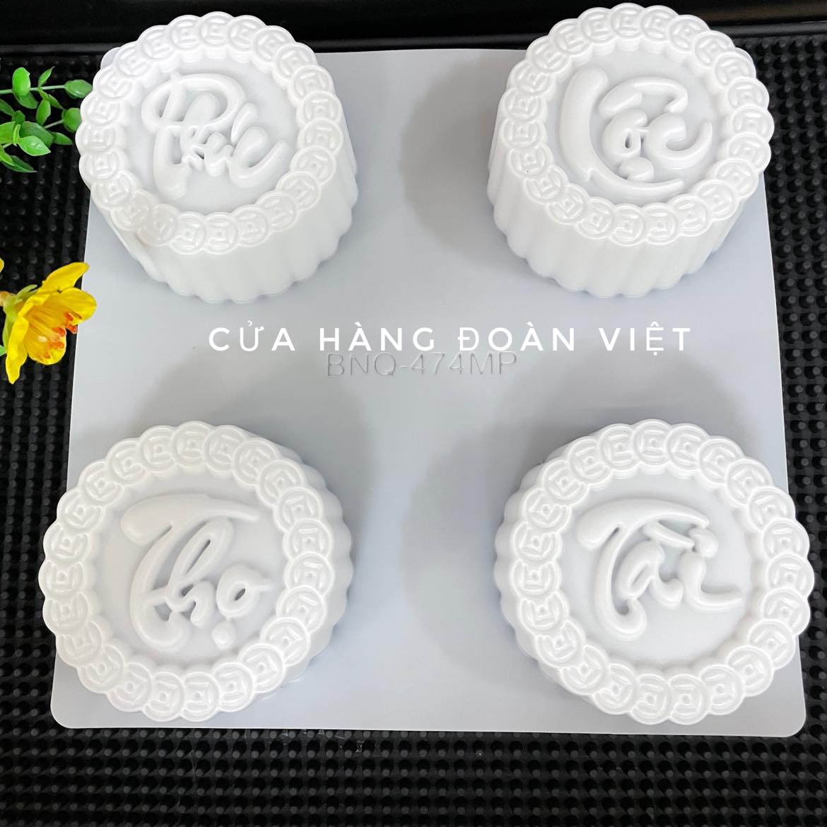 Set of 4 mold vegetables fishing/moon shape Fu Lu Shou fortune 3D sharp/Mold gold ingot, round striated flower user presses ấn shaping. Virgin plastic safe for health