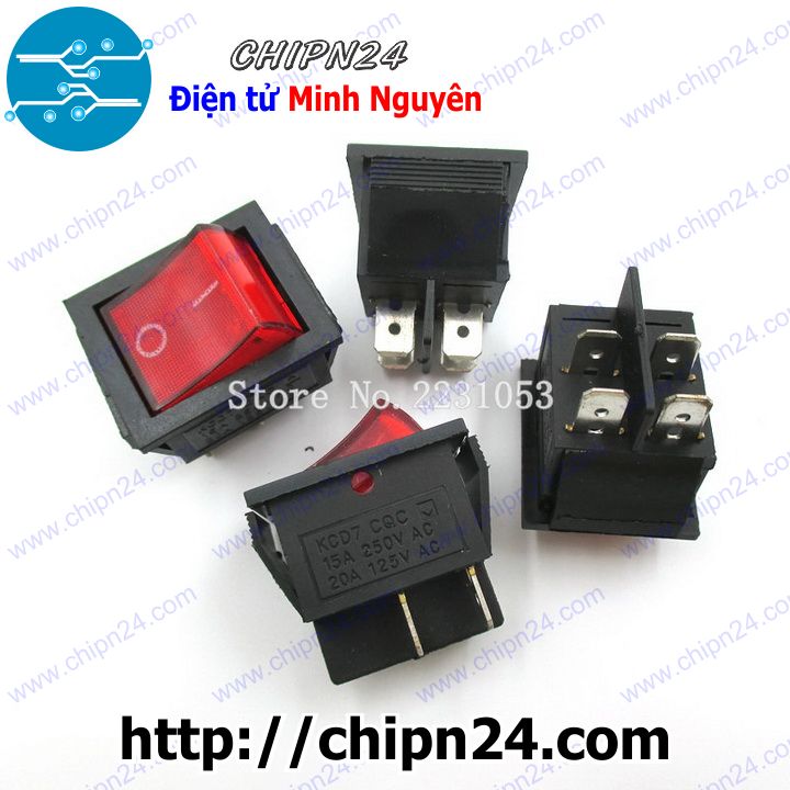 [1 cái] (G17) Công tắc bập bênh Có Đèn KCD4-102 4 CHÂN 2 nấc 2 tiếp điểm 15A 250VAC