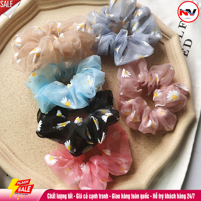 Dây Cột Tóc Scunchies Hoa Cúc Vải Hàn Quốc Cho Nữ