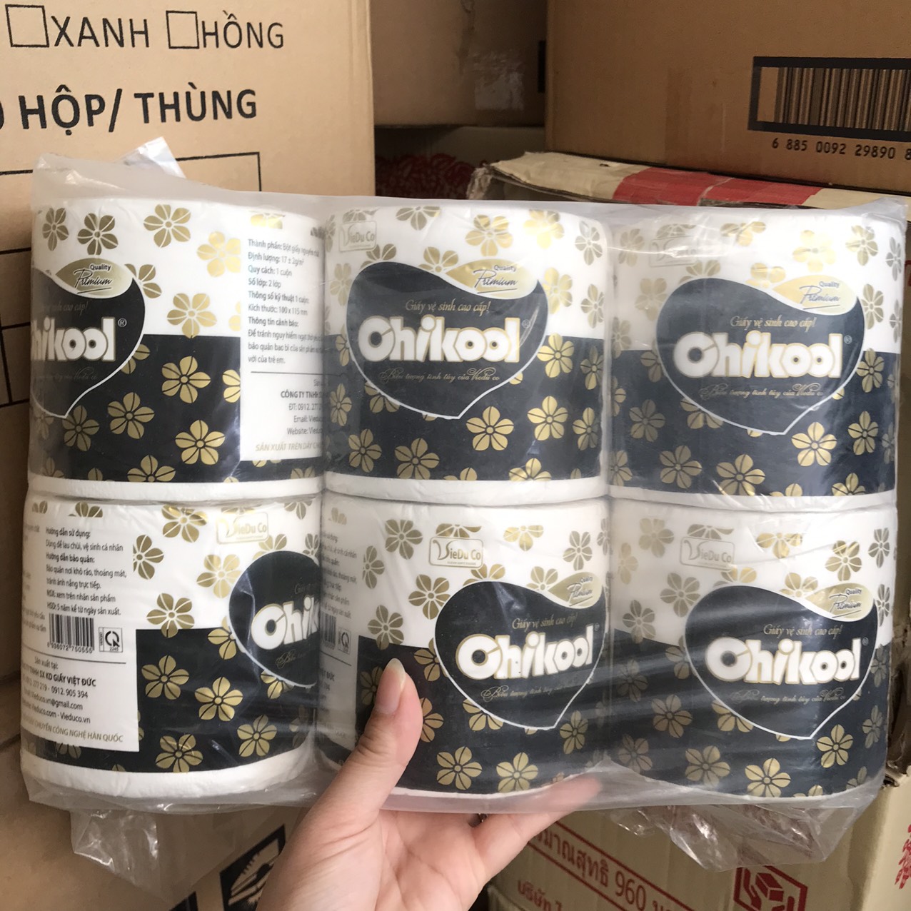 Lốc 6 cuộn giấy vệ sinh cao cấp Chikool/ Viedu Co không lõi - 2 lớp