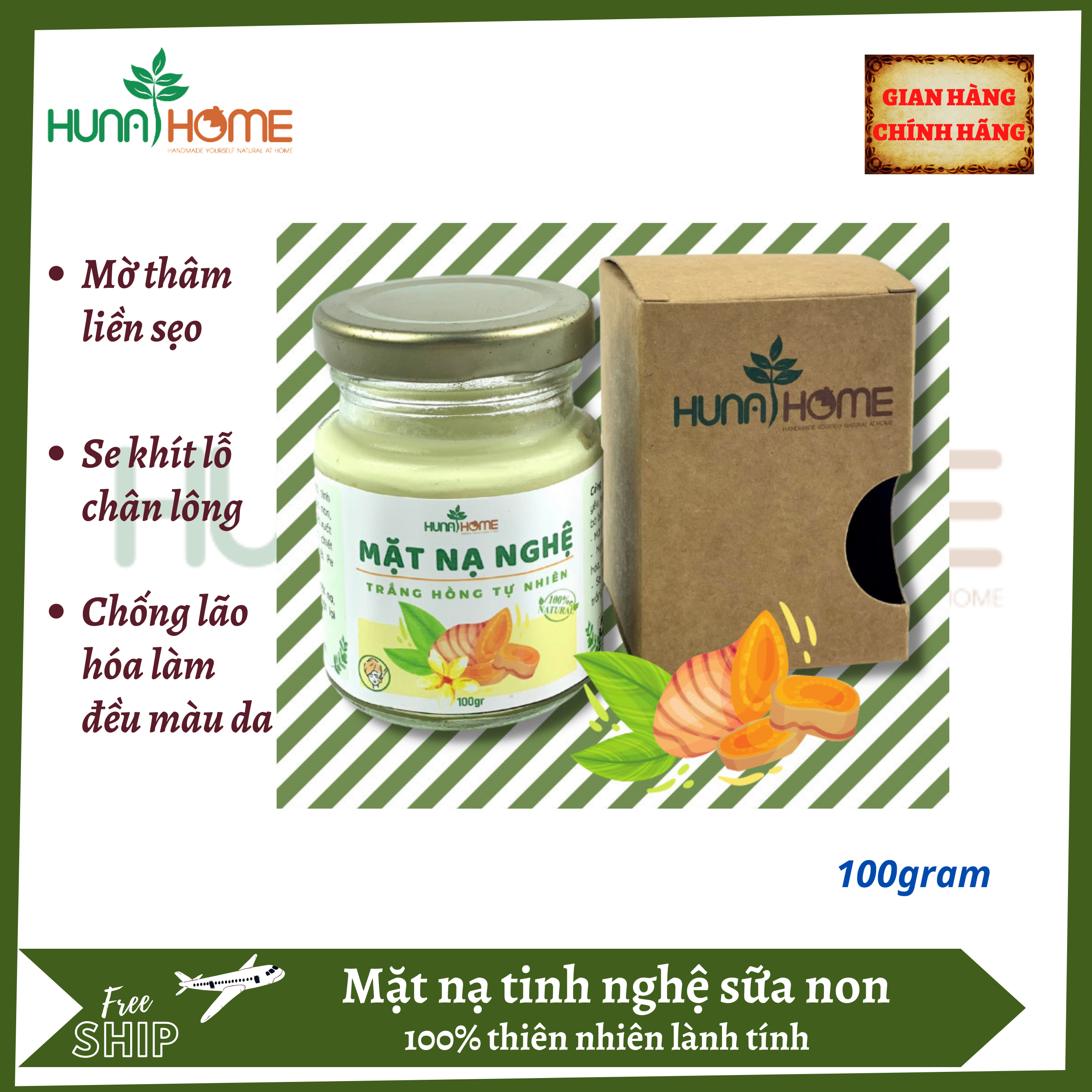 Mặt nạ tinh nghệ sữa non Hunahome ( đóng hộp 100g)