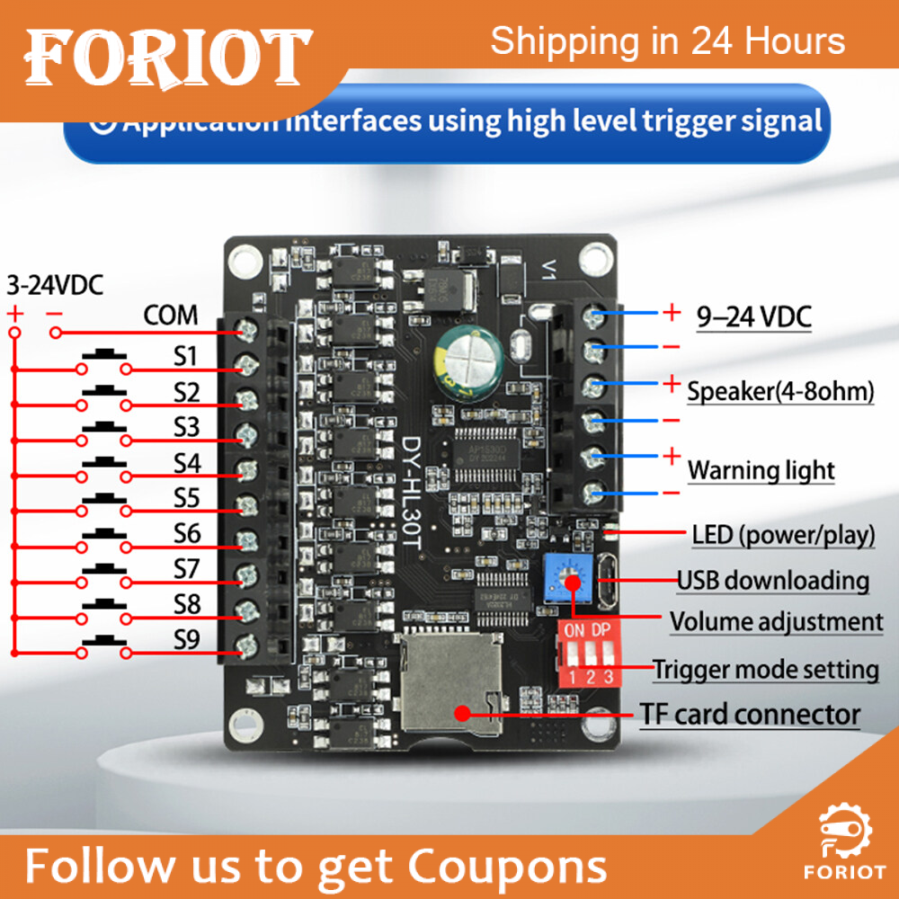 Foriot Shockley DC9-24V 30W Voice Playback Module MP3 Trigger Player Amplifier Board SD/TF Card for DIY Gift