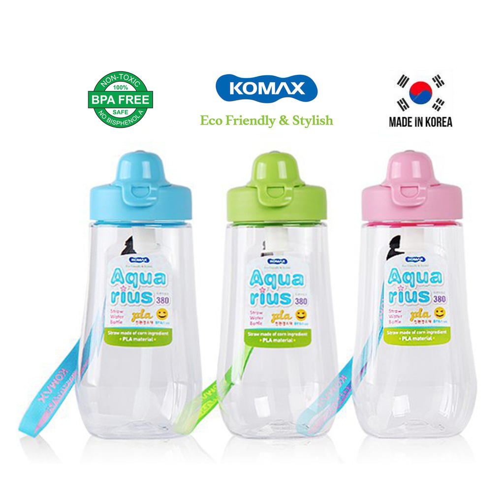 Bình nước trẻ em Komax Hàn Quốc Aquarius 380ml có dây đeo, Nắp nhựa PP, Thân nhựa Tritan chịu nhiệt độ cao
