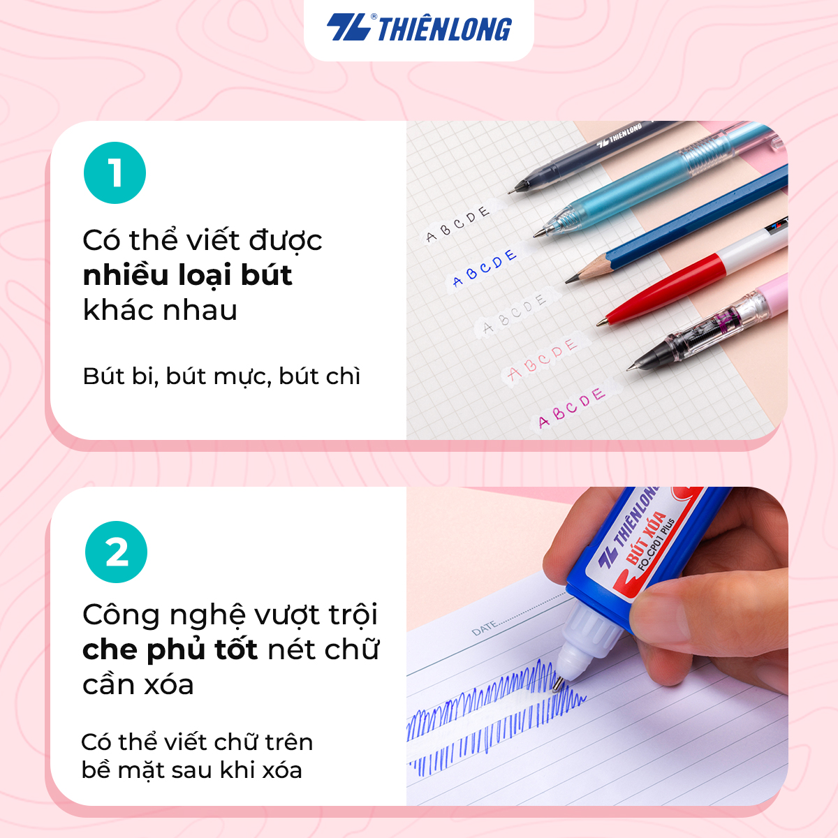 Combo 5 Bút xoá nước 12ml Thiên Long Flexofice FO-CP01 PLUS che phủ tốt, không bị lem, nhoè; mực xóa nhanh khô, không độc hại