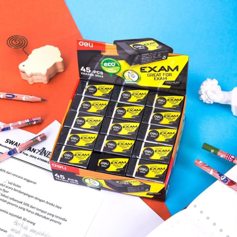 Combo 3 Tẩy 2B Deli E3043, Tẩy Đen Sạch
