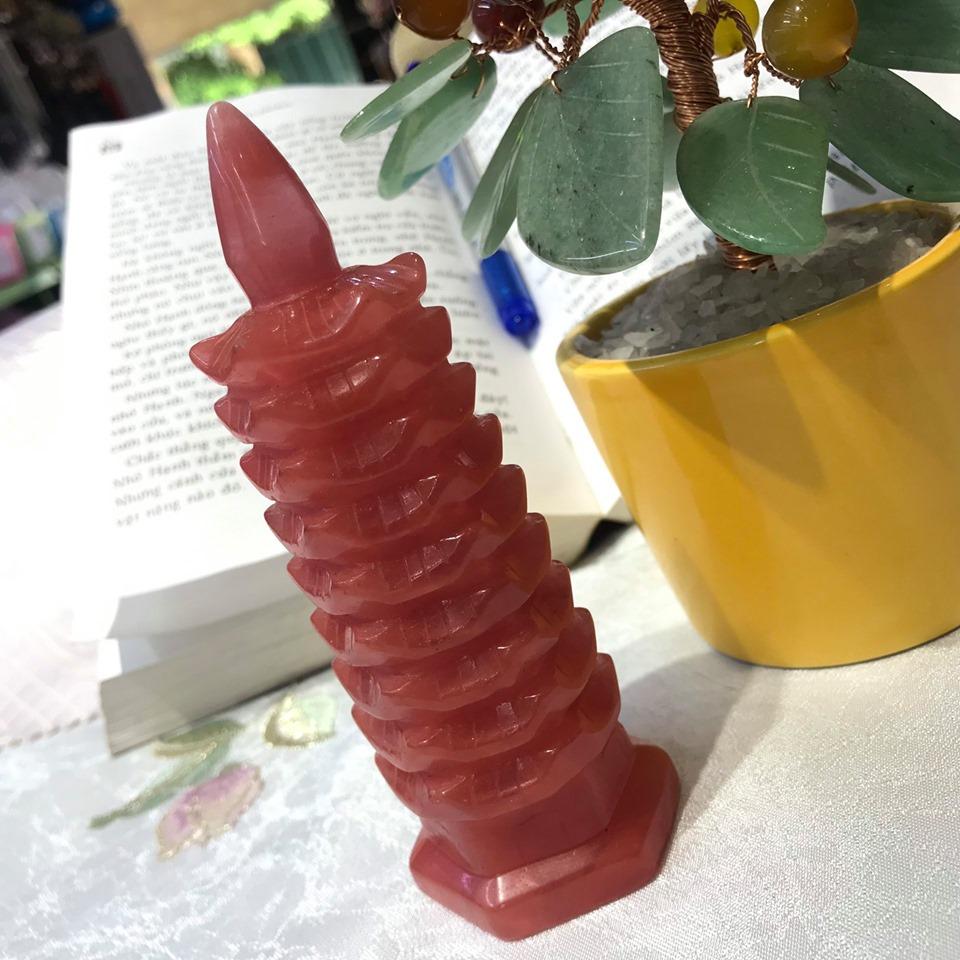 Tháp văn xương đá núi lửa đỏ cao 12,5cm