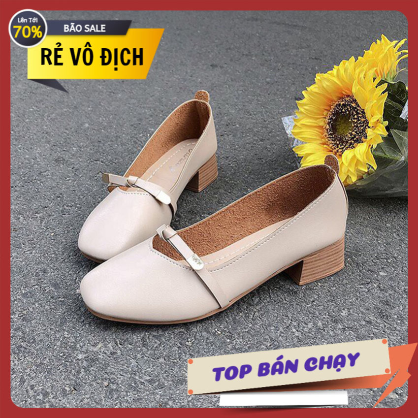 Giày nữ gót vuống cao 3cm nơ ngang công chúa xinh xắn giá rẻ