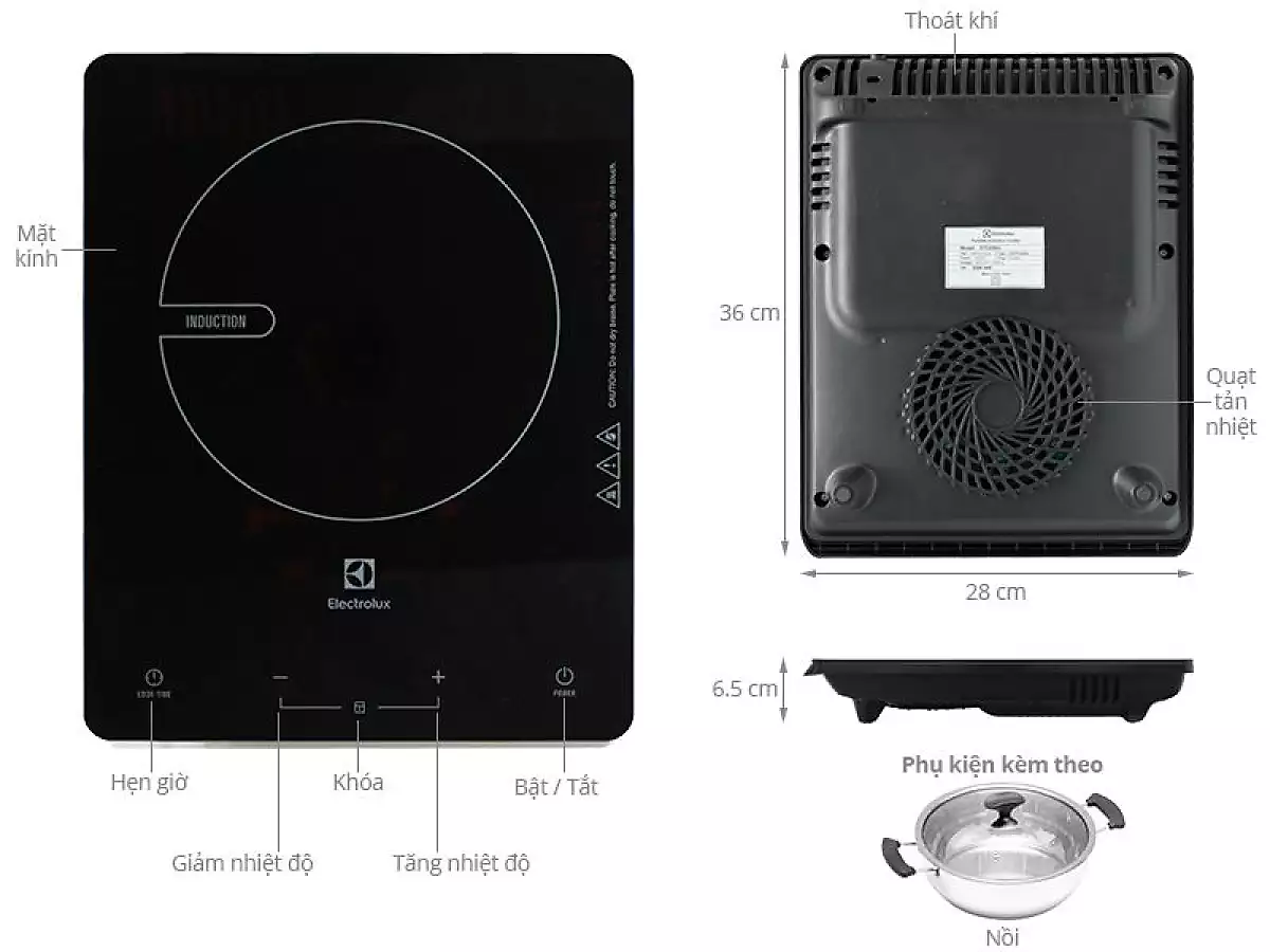 Bếp điện từ ELECTROLUX ETD29MKC ( kèm nồi) 2000W (Giá áp dụng giao tại HN, HCM& các tỉnh liên hệ shop)