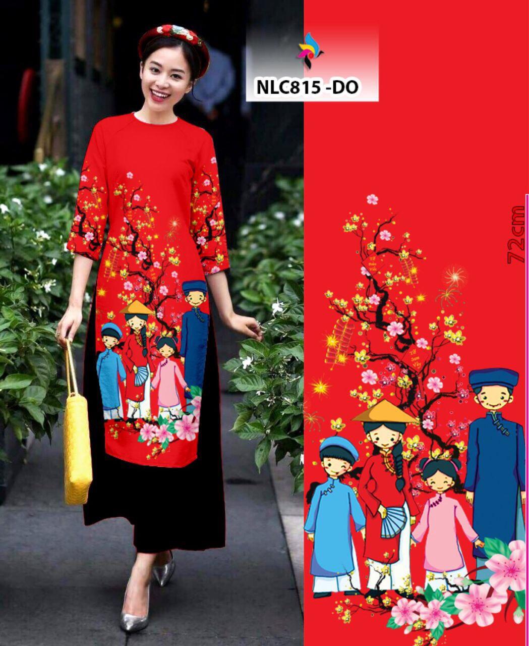 áo dài cách tân in họa tiết gia đình cao cấp - KHÔNG KÈM QUẦN