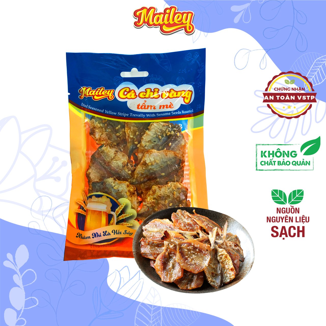 Dried seasoned yellow stripe trevally with sesame seeds roasted MAILEY 20G