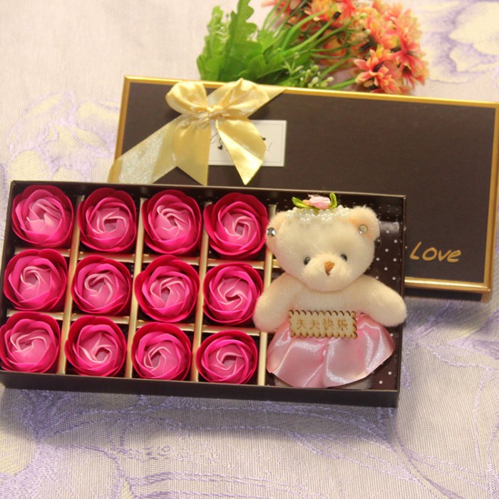 [HCMC] freeship-[see clip] 12 cotton permanent wax rose with bear (multicolor choice)-[cn10 store]
