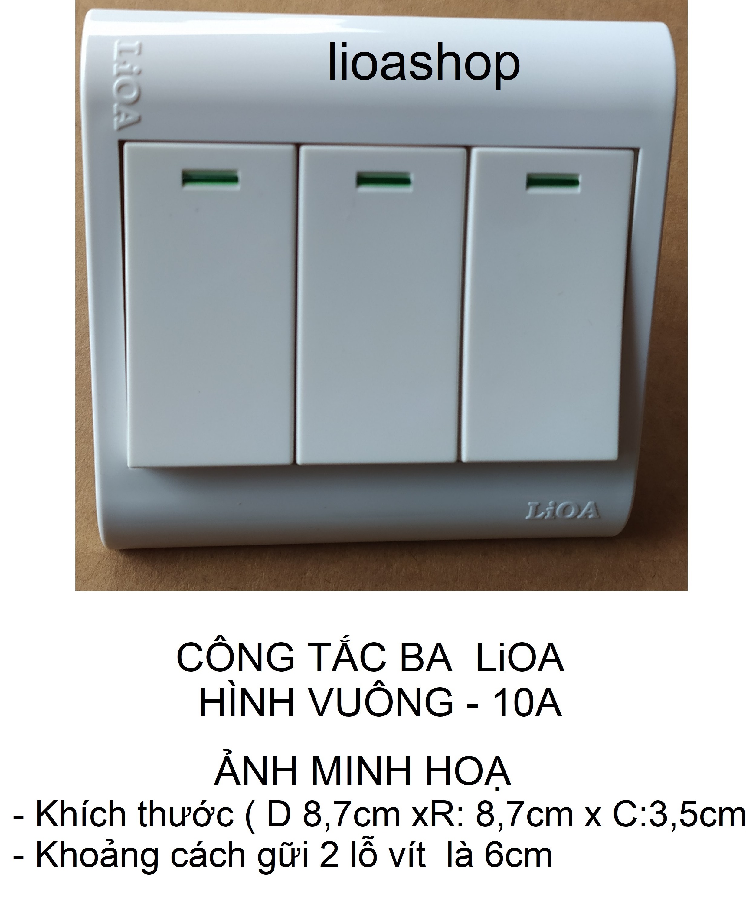 CÔNG TẮC BA 1 CHIỀU VÀ 2 CHIỀU LiOA PHÍM TO  -HÌNH VUÔNG