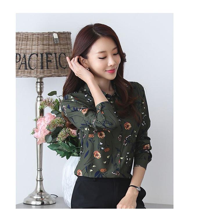 [HCM]Áo Sơ Mi Nữ Dài Tay Họa Tiết Thanh Lịch
