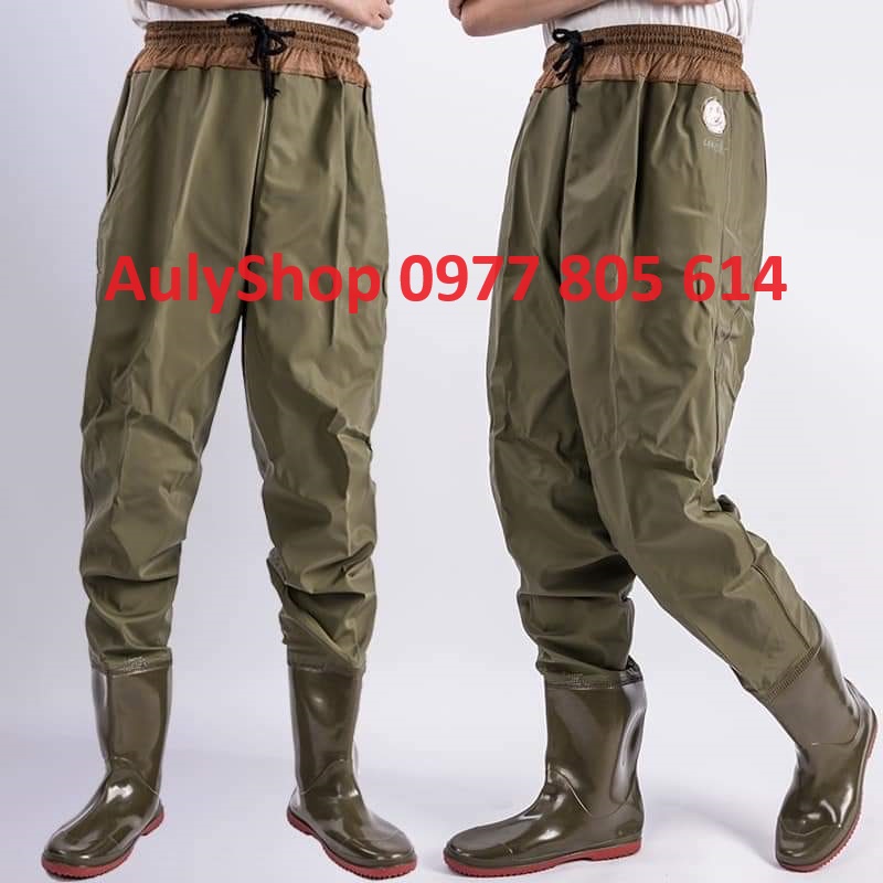 Ủng lội nước dài liền quần đế cứng màu nâu size 35-44, quần ủng bảo hộ lao động, ủng câu cá, ủng thủy sản