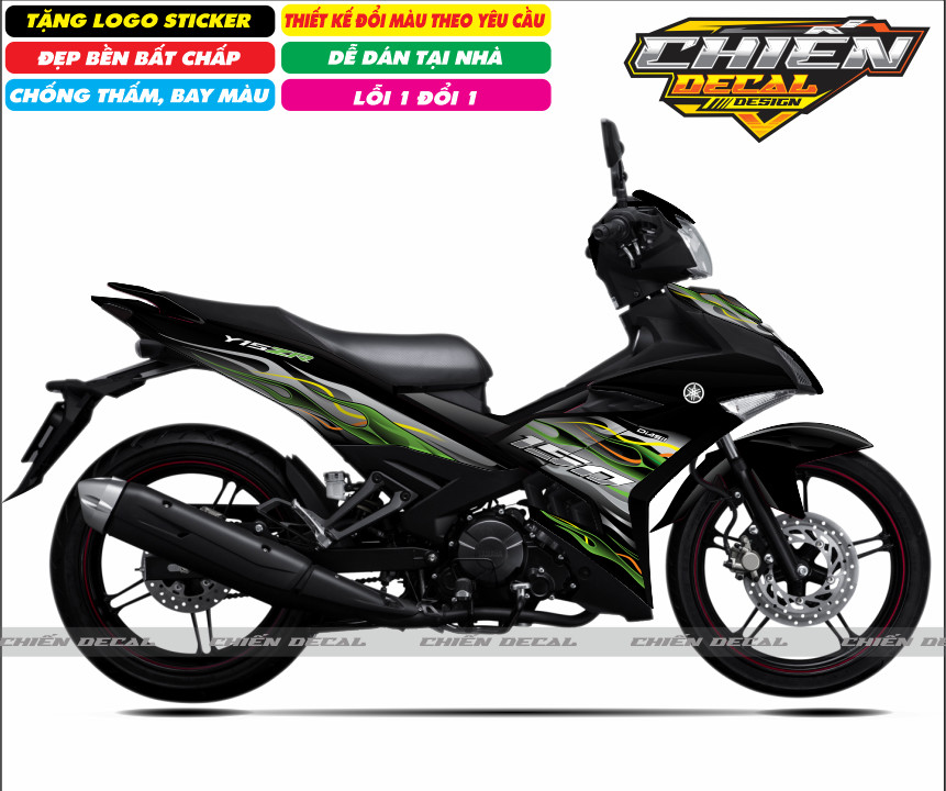 Tem rời xe exciter 150 mẫu tem lửa màu đen xanh (tem 3 lớp cao cấp)