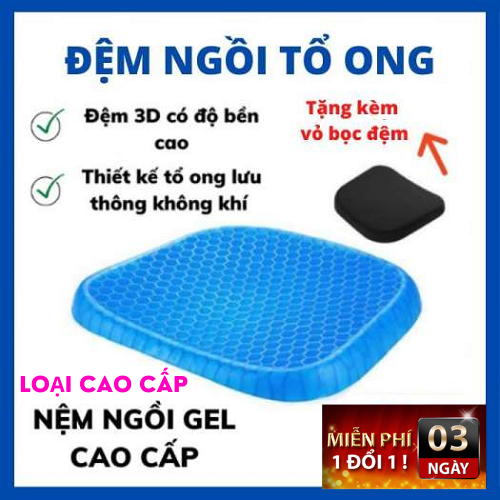 [ TẶNG KÈM BỌC ĐỆM ] Đệm ngồi 3D Silicon lưới tổ ong cao cấp thoáng khi êm mông chống đau mỏi lưng dùng cho văn phòng, ô tô, sofa