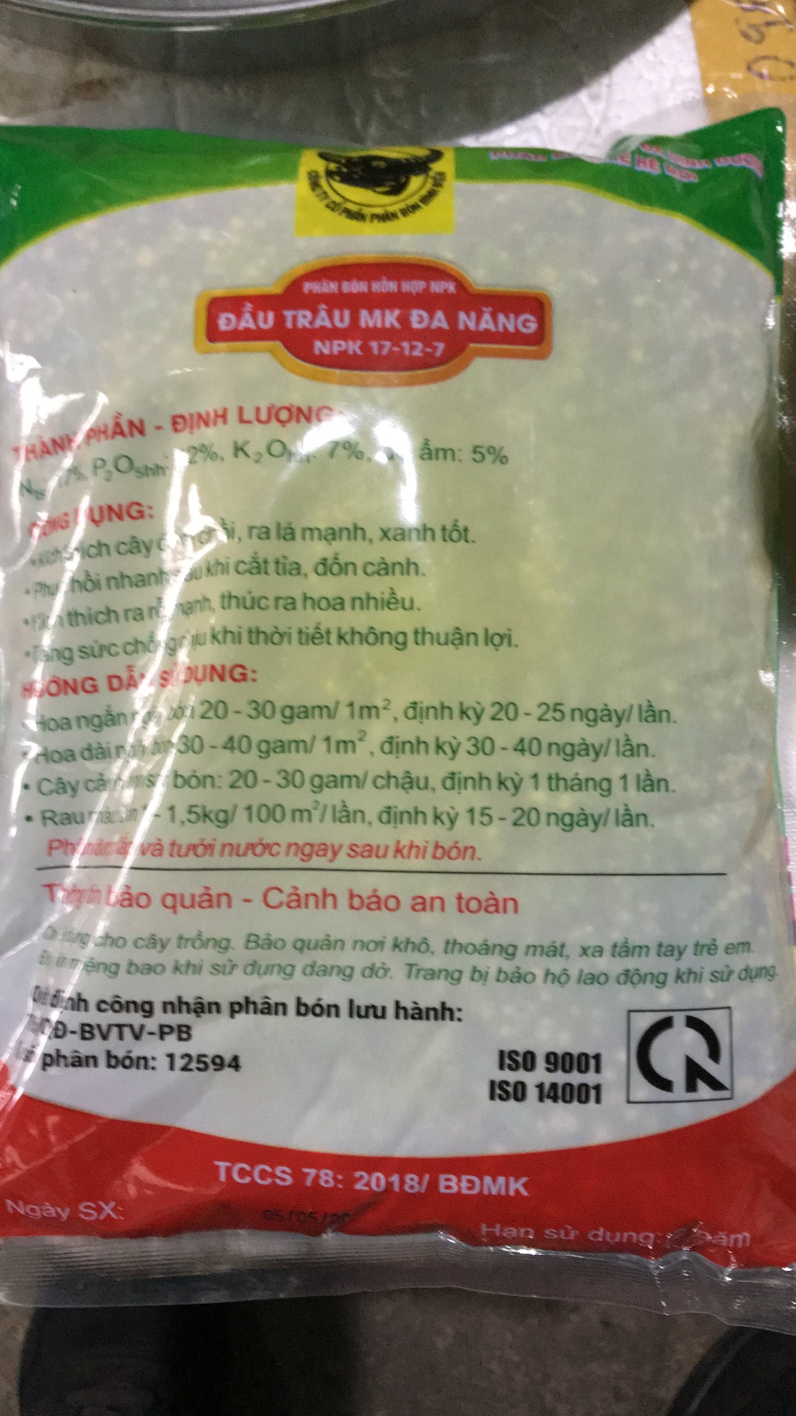 Phân bón Đầu trâu NPK 17-12-7 túi 1kg