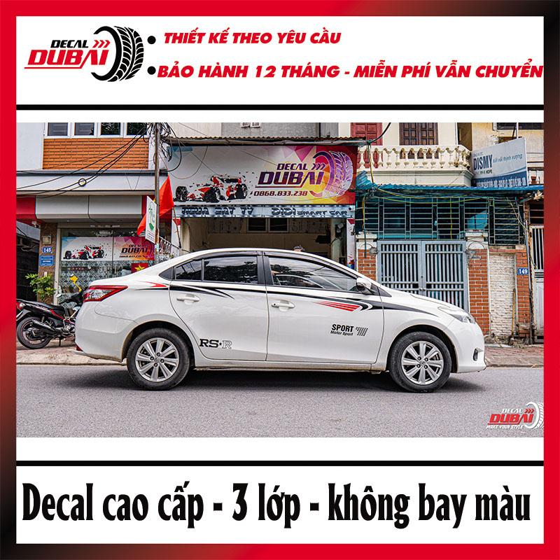 Tem dán sườn xe vios phong cách thể thao