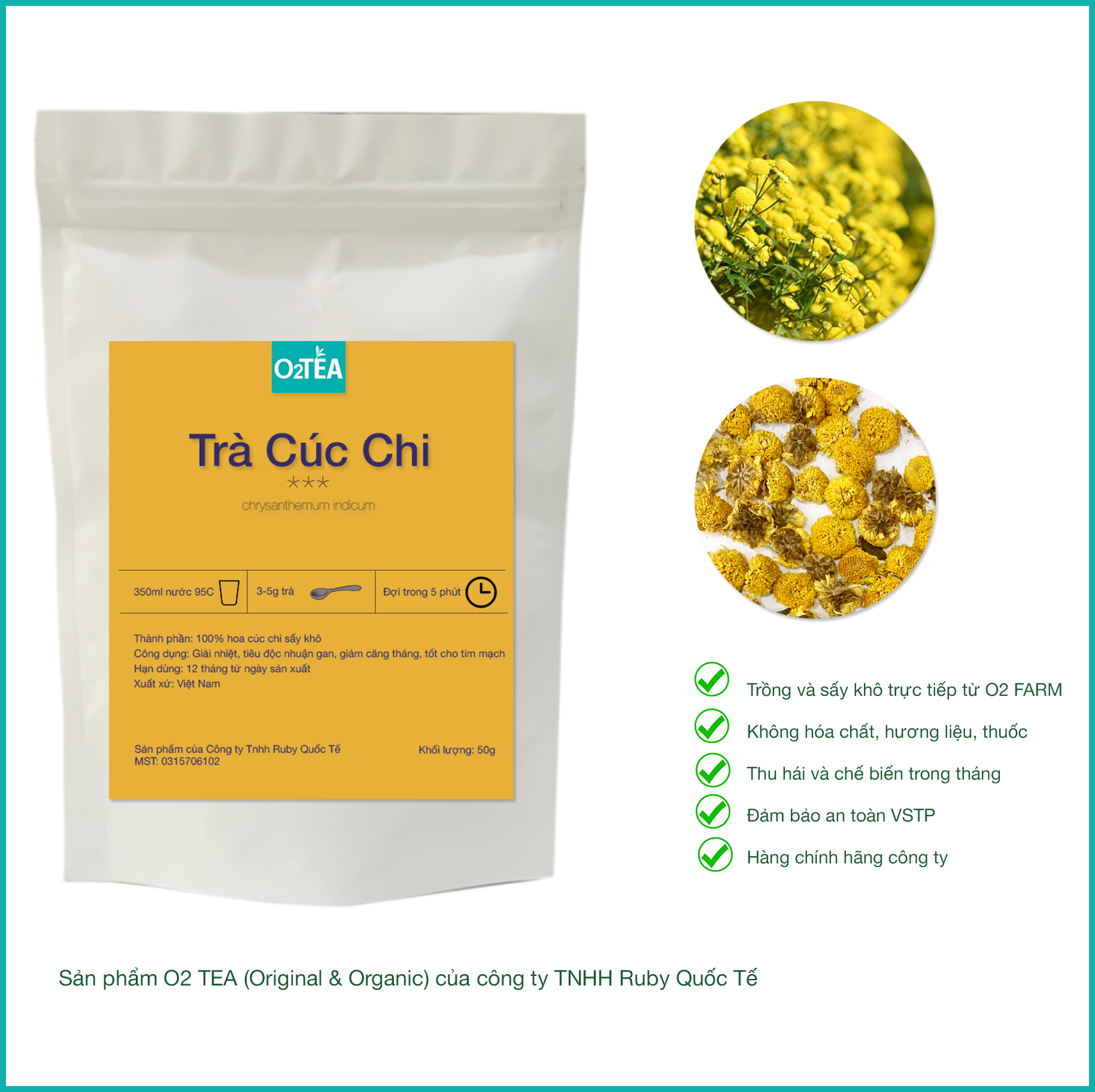 Trà Cúc Chi 100g Túi Zip - Trà O2 TEA (Chrysanthemum tea)