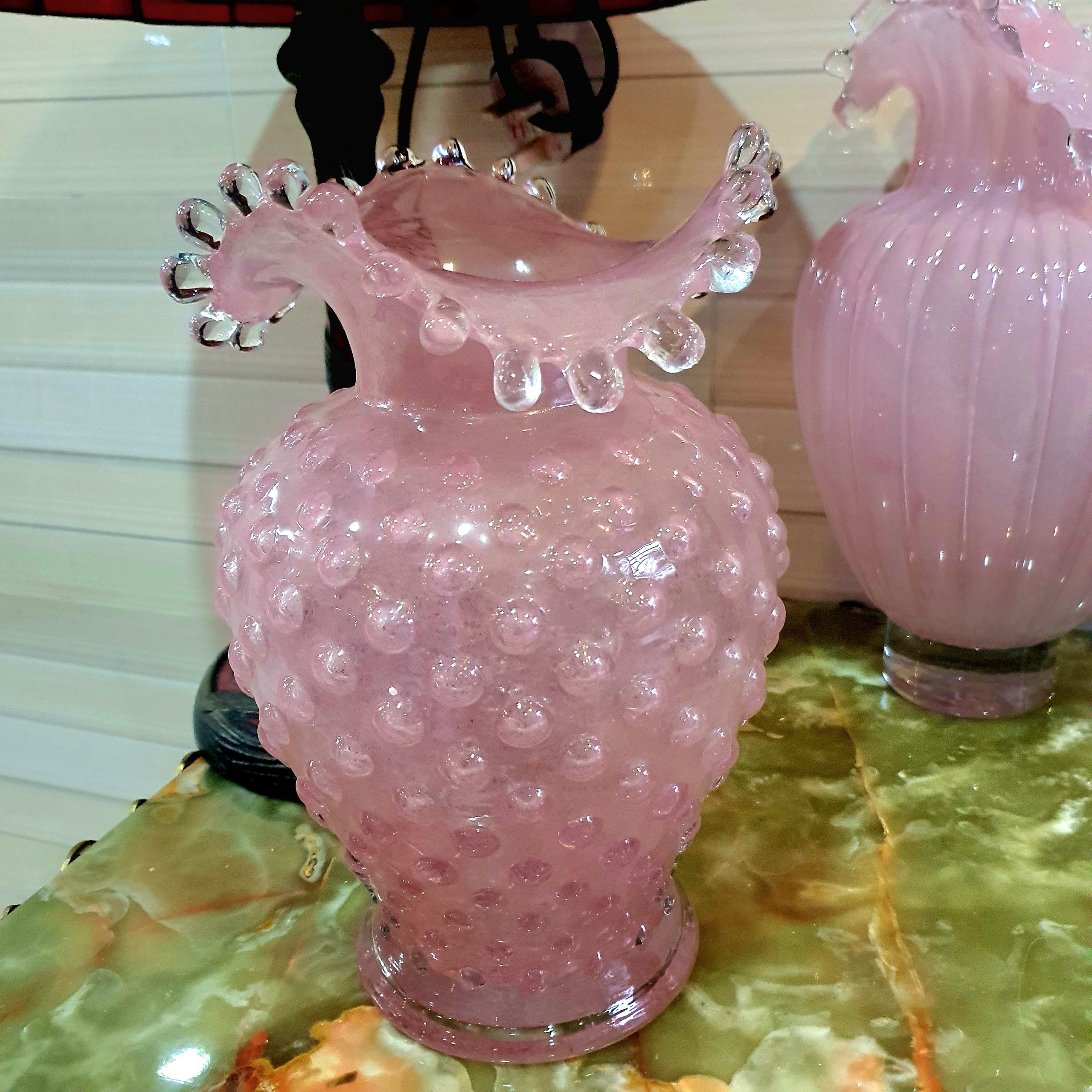 Vases HQT Geometric Glass Striped Ribbed Pink Glass Flower Verse Jar Living Room Kitchen Home Decoration