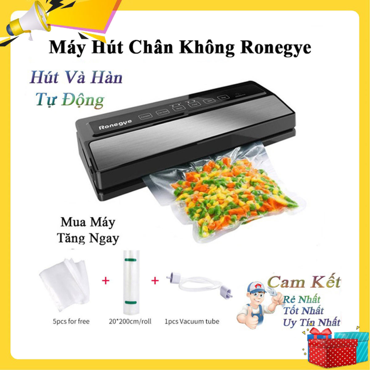 Máy hút chân không, Máy Ép Chân Không Hàn Miệng Túi Tự Động Emilya RONEGYE 2900-MS - công suất cực lớn –lực hút mạnh-độ bền cao-dễ dàng vệ sinh-bảo hành 1 đổi 1