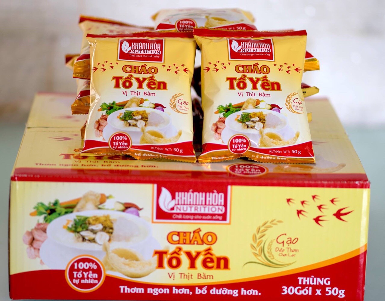 BÁO GIÁ THÙNG 30 CHÁO YẾN THỊT BẰM 50G | Shopee Lazada Sendo Tiki mới nhất 30 Thùng Cháo tổ yến vị thịt bằm Khánh Hòa Nutrition - 30 gói x 50g